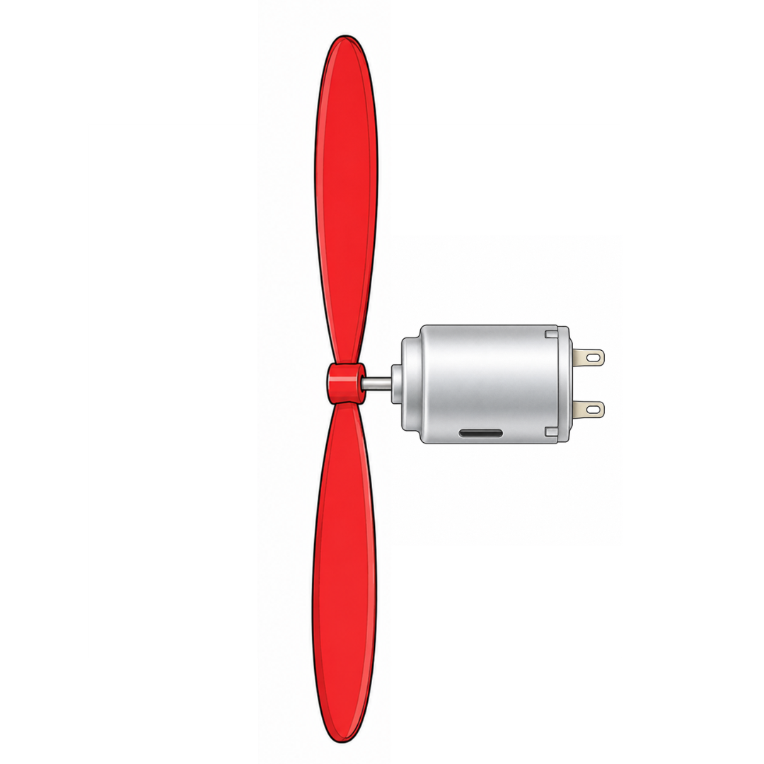 Electric motor shaft inserted into the center hole of the plastic propeller