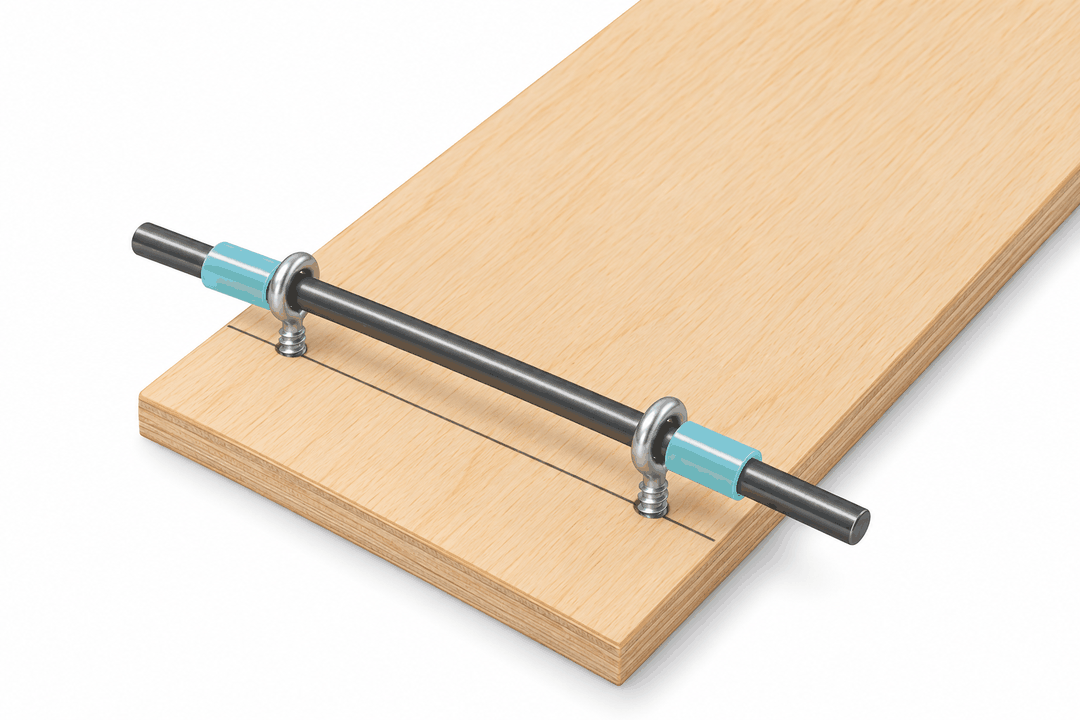 Short pieces of straw on the axle next to each eye screw, used as spacers