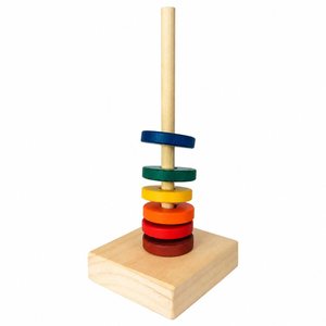 Floating Rings Science Set (Student Grade) (KITFRSG): Six colored ring magnets floating on a tall wooden dowel, square wooden block base