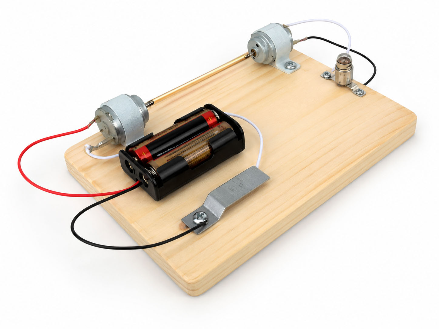 Motor generators and holders mounted on the wooden board