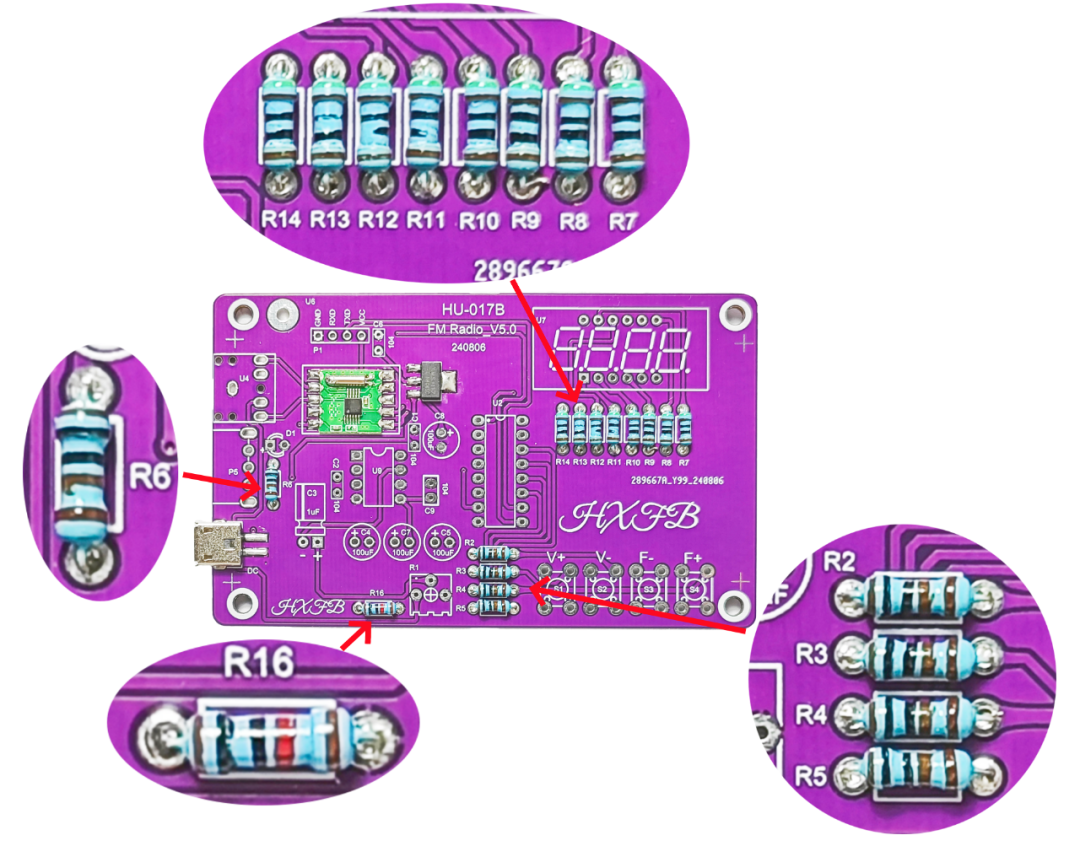Soldering the 510 ohm, 1K and 10K resistors