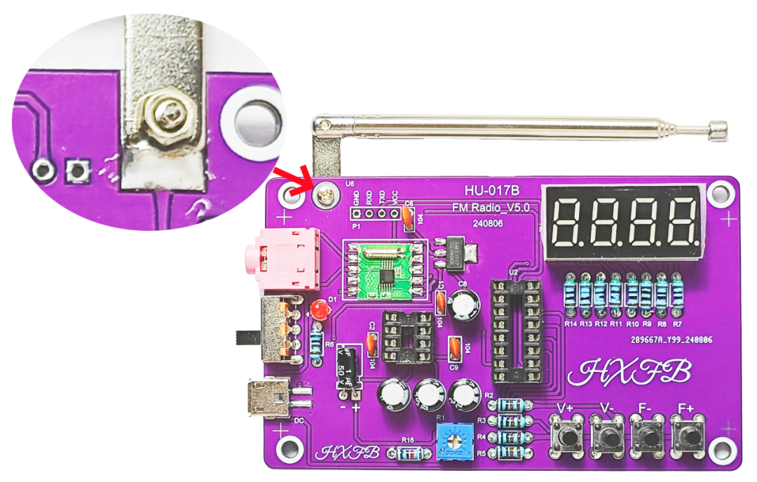Securing and soldering the radio antenna with an M2 screw and nut