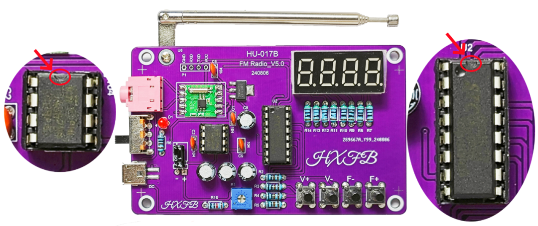 Inserting the STC8G1K17 and TDA2822 chips into their IC sockets