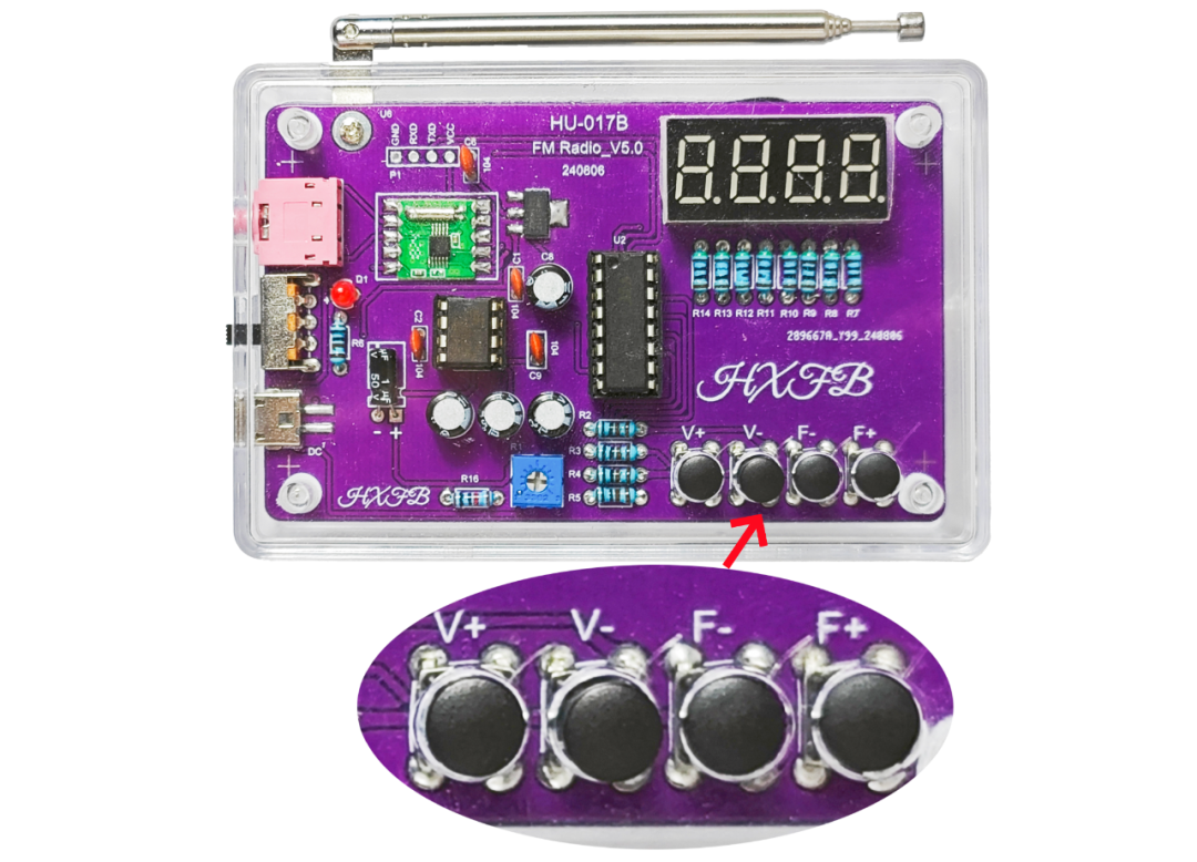 Finished radio soldering kit with button caps installed